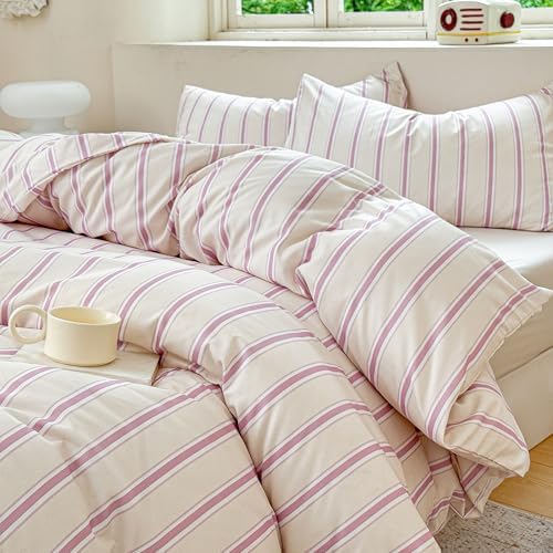 NSNLGSGC Pink Retro Striped Duvet Cover Set, Twin