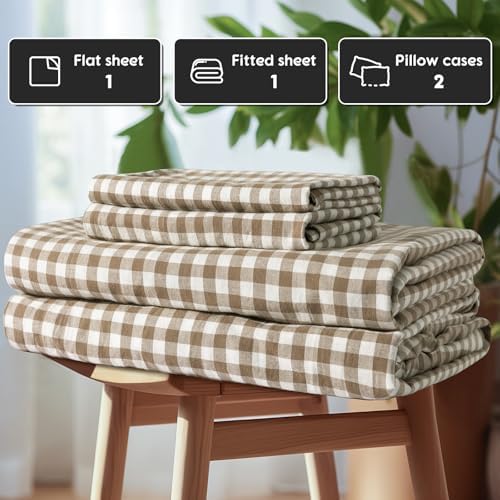 SONORO KATE 100% French Linen King Size Sheets Set,Natural Flax Bedding