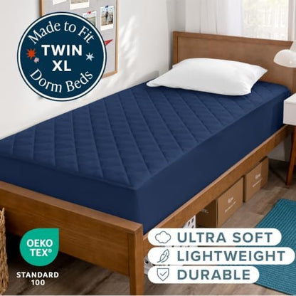 Bare Home Quilted Fitted Mattress Pad (Twin XL, Dark Blue)
