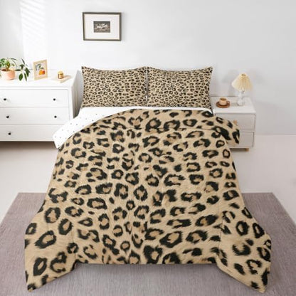 jejeloiu Leopard Comforter Set All Season Animal Skin Bedding Set with 2 Pillow Cases Animal Print Microfiber Kids King Bedclothes Bedroom Decor Duvet Quilt Breathable Soft Lightweight