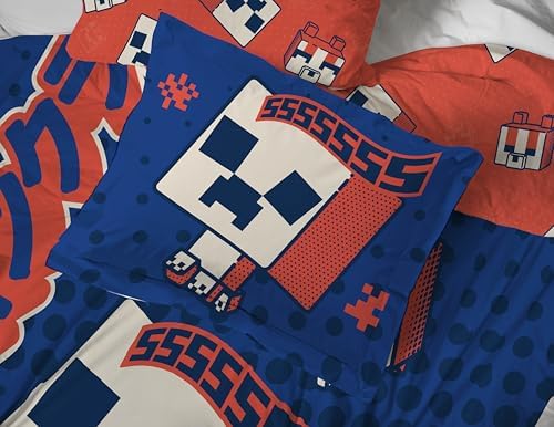 Minecraft Creeper Twin Comforter Set 5 Piece Soft Kids Bedding, Blue