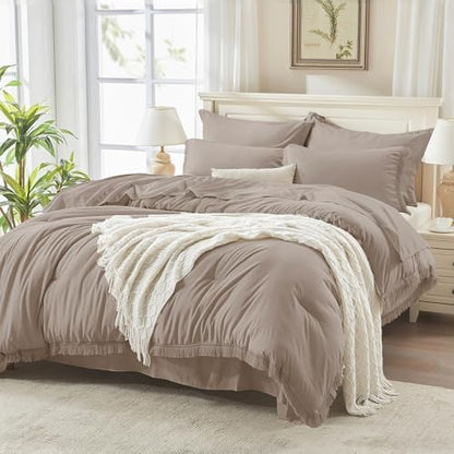 Andency King Comforter Set, 7 Pieces Khaki Bedding