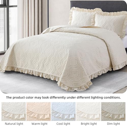 DJY California King Quilt Bedding Set, Beige Lightweight Soft Bedspread