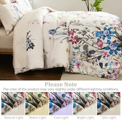 WONGS BEDDING Floral Comforter Set Queen 7 Piece Beige Bedding