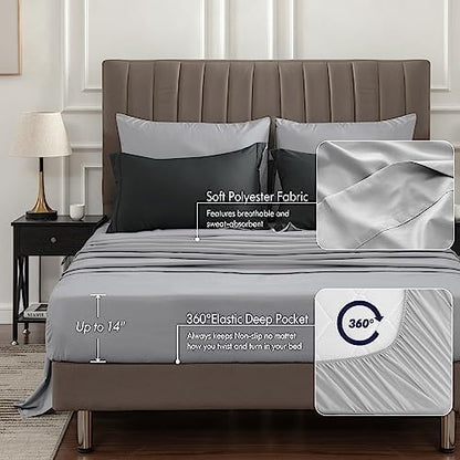 BEDELITE Queen Comforter Set 7 Pieces Bed in A Bag - Soft Microfiber Reversible Black Bed Set with Comforters, Sheets, Pillowcases & Shams, Cozy Luxury Bedding Sets for All Season (Pack of 2)