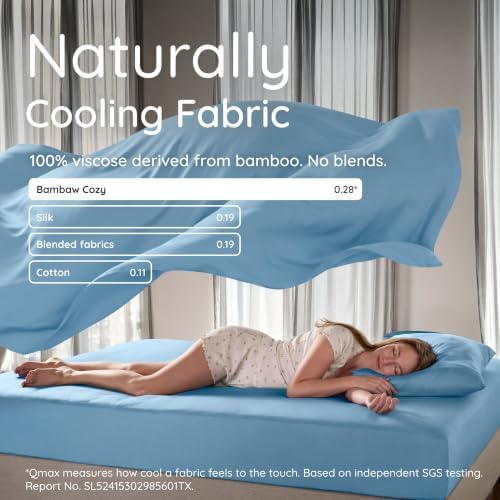 Bambaw California King Sheet Set 4pcs – 100% Viscose Derived from Bamboo Sheets Deep Pocket, Fits Up to 16'' Mattresses, Temperature Cooling Bed Sheets, Super Soft Bed Sheets (Dream Blue)