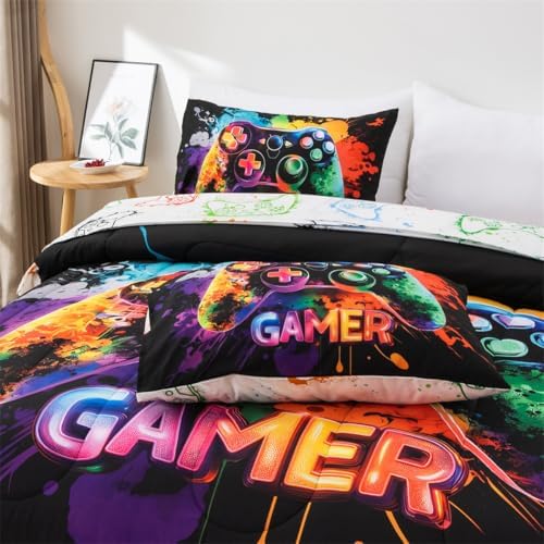 NTBED 3Pcs Twin Gaming Comforter Set for Boys Girls Kids Gamer Bedding