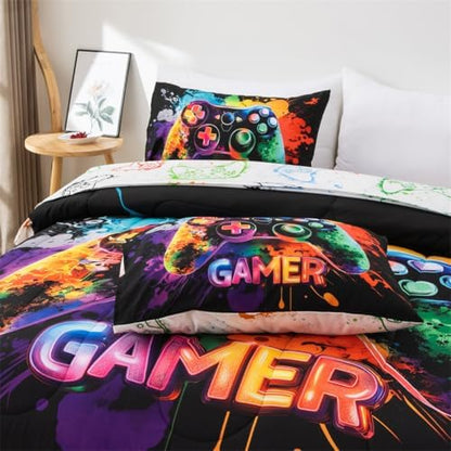 NTBED 3Pcs Twin Gaming Comforter Set for Boys Girls Kids Gamer Bedding