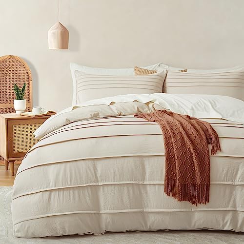 Oli Anderson 3PCS Pleated Duvet Cover Set, Light Khaki, King
