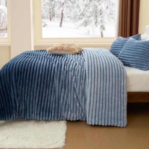 BEDELITE Fleece Full Comforter Set, Fluffy Bed Set, Blue Ombre