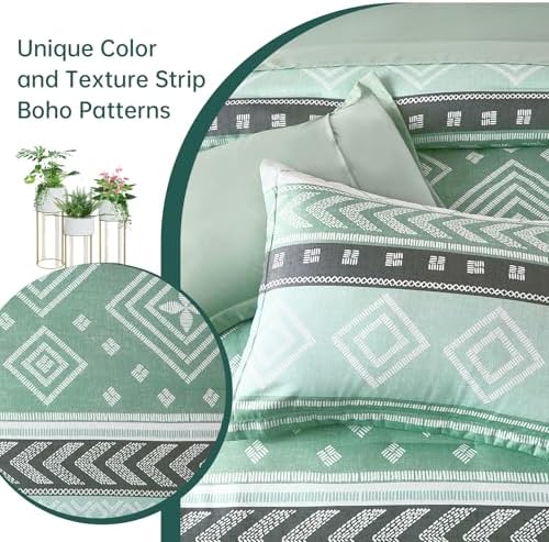 Yiran Comforter Set Queen Size, 7 Pieces Boho Aztec Bed in a Bag, Green Southwestern Bedding Sets for All Seasons, Lightweight Comforter Bed Set with Sheets, Pillowcases & Shams
