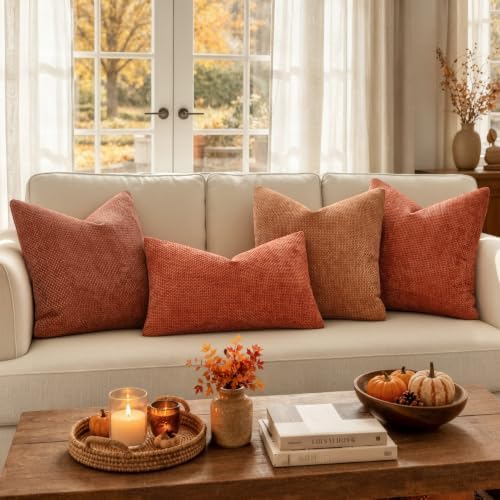 MIULEE Fall Decorative Couch Throw Pillow Covers 16x16 Burnt Orange 2 Pack