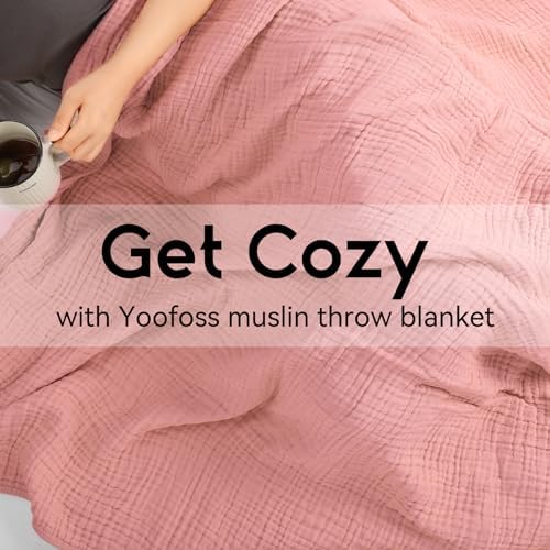 Yoofoss Muslin Blanket 100% Organic Cotton Throw Large 50" x 60" for Bed Couch Summer Gauze Blanket for Adults Lightweight and Breathable Bean Paste