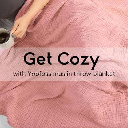 Yoofoss Muslin Blanket 100% Organic Cotton Throw Large 50" x 60" for Bed Couch Summer Gauze Blanket for Adults Lightweight and Breathable Bean Paste