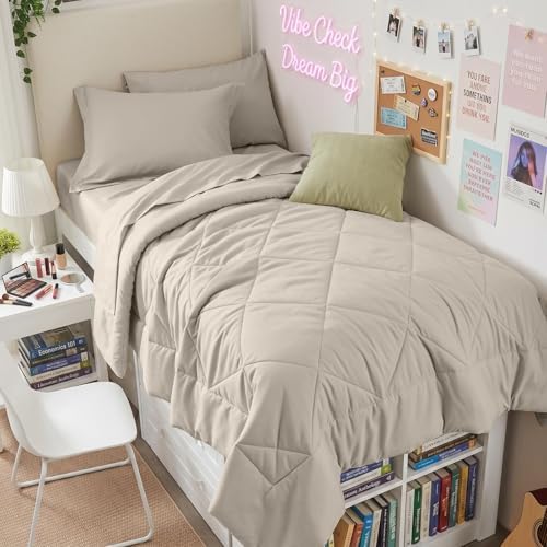 HEVUMYI 5-Piece Twin Comforter Set, Linen Bed in a Bag