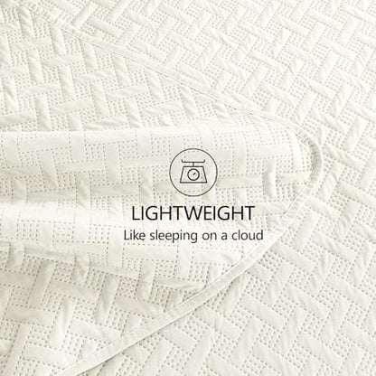 FLYMME Twin Quilt Set,Lightweight Cream Bedspreads,Basket Weave Pattern,Ultra Soft Microfiber Bedspread Bed Coverlet 2 Pieces for All-Seasons (1 Quilt,1 Pillow Sham)