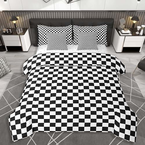 jejeloiu Black White Comforter Set with Sheets 7 Piece Twin Size