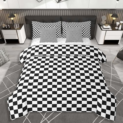 jejeloiu Black White Comforter Set with Sheets 7 Piece Twin Size