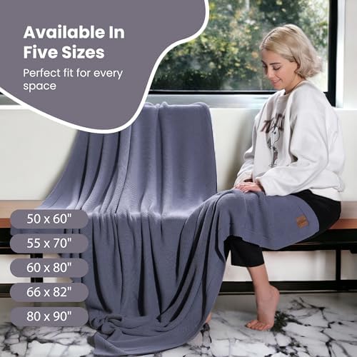 Dalisa 100% Organic Turkish Cotton Throw Blanket - GOTS Certified, Cozy - Perfect for Couch, Bed, and Home Decor - Boho Vintage Knit Alina (Grey Blue, 60x80)
