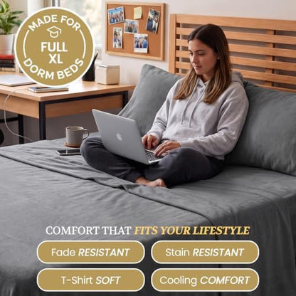 Full XL 100% Cotton Jersey Knit Sheet Set, 4PC, 15" Deep Pocket, Grey