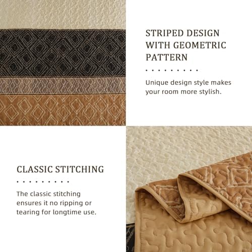 Cottolester Brown Quilt Set Full Size 3 Pieces,Boho Striped Bedspread Set