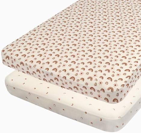 Muslin Cotton Crib Sheets for Boys and Girls, 2 Pack 52"x28" Fitted Baby Crib Sheet for Girl Boy, Soft Baby and Toddler Bed Sheets, Mattress Cover Muslin Cribs Sheet Set Nursery Gift Neutral Rainbow