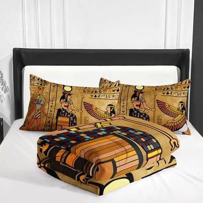 Nttopship Ancient Egypt Comforter Bedding Set with 2 Pillowcase King Size Pharaoh Pyramid Comforter Set for Kids Boys Girls Bedroom Decor
