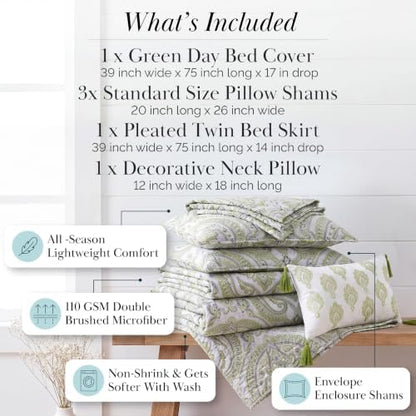 6-Pcs Daybed Quilt Set Cover Set Twin Bedding Set easy care Paisley Green