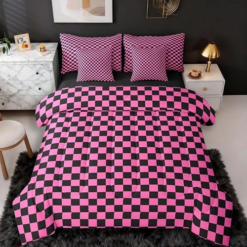 jejeloiu Pink Black Comforter Set with Sheets 7 Piece Twin Size