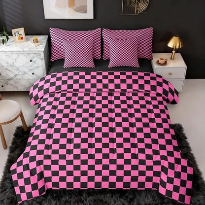 jejeloiu Pink Black Comforter Set with Sheets 7 Piece Queen Size