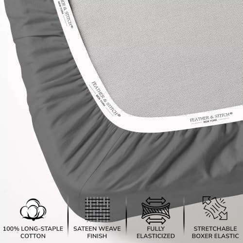 Feather & Stitch 100% Cotton Sateen 500 TC Split King Size Bed Sheet Set