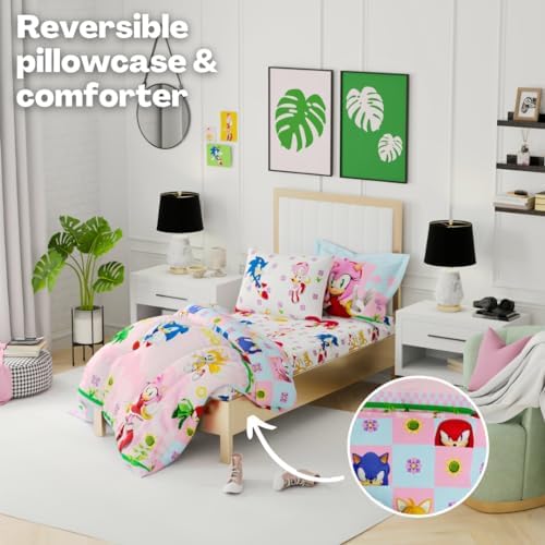 Franco Sonic the Hedgehog Amy Rose Anime Kids Bedding Super Soft Comforter and Sheet Set with Sham, 5 Piece Twin Size, (Officially Licensed Product)