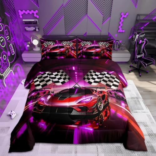 Feelyou Boys Race Car Comforter Set Twin Size for Kids Boys Girls