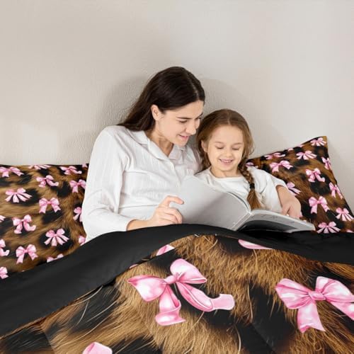 jejeloiu Bowknot Comforter Set King Size Pink Bow Bedding Set for Kids Boys Girls Colourful Bowknot Duvet Quilt Bow-tie Bedroom Decor Microfiber 3 Pcs with 2 Pillow Cases