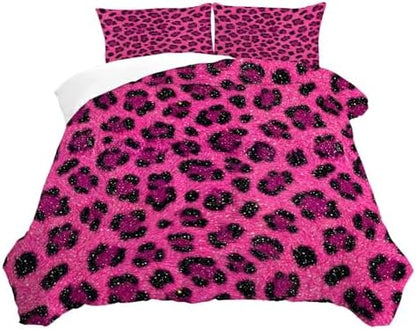 Hot Pink Cheetah Print Comforter Set King Size Leopard Print Bedding for Women Girls Bedroom Animals Quilt Bed Set 1 Comforter 2 Pillowcases