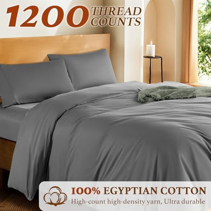 DEITAS 100% Cotton King Duvet Covers 3 Piece,1200 Thread Count，Grey