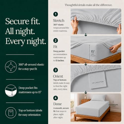 CLOUDSCAPE LINEN Millennium Series 100% Cotton Luxury Sheet TwinXL,Silver