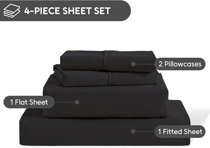 King Size Sheets Set, 4 Pieces Hotel Luxury Soft Microfiber Bed Sheets Set, Up to 16" Deep Pockets, Oeko-Tex Sheets with Elastic, Breathable, Wrinkle Free(Black,King)