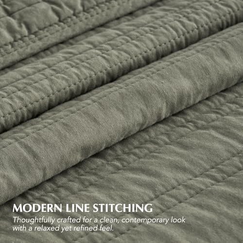 EVERGRACEHOME 100% Cotton Quilt Set Oversized Cal King, Olive Green