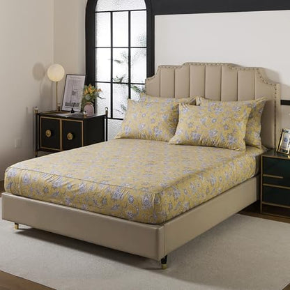 FADFAY 100% Cotton Twin XL Sheet Set, Olive Green Paisley Floral Bed Sheets for College Dorms, Deep Pocket Fitted Sheet, Pet-Friendly Soft Breathable Cozy Bedding for All Seasons, 4-Piece