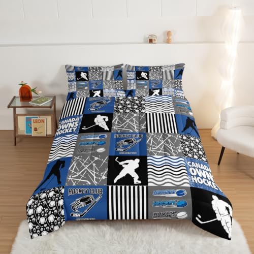 HOSIMA Teens Ice Hockey Comforter Sports Bedding Twin with 2 Pillowcases.