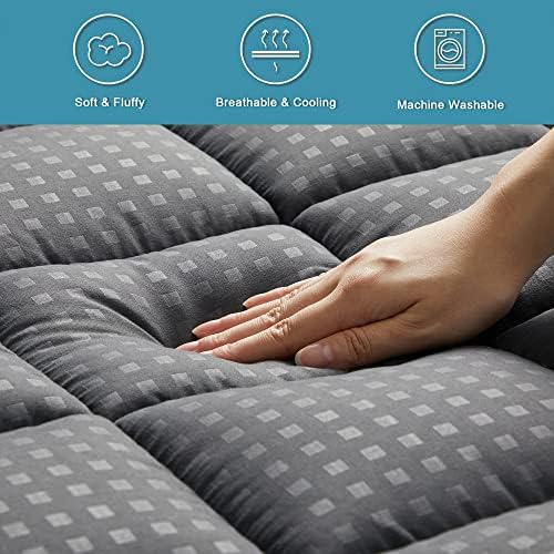 HYLEORY Twin XL Mattress Pad Quilted Fitted Mattress Protector Cooling Pillow Top Mattress Cover Breathable Fluffy Soft Mattress Topper with 8-21" Deep Pocket, Dark Grey