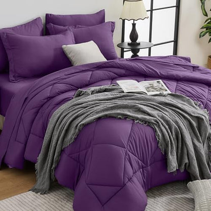 HEVUMYI 7-Piece Full Comforter Set, Grape Purple Bed in a Bag