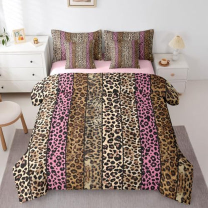 Erosebridal Pink and Brown Leopard Print Twin Size Bedding Set for Men Women Adults - Cheetah Printed 7 Pieces Comforter Set with Sheets Wild Safari Animal Bed in a Bag Modern Leopard Print Bed Sets