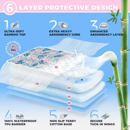 Crib Mattress Protector Viscose from Bamboo 3 Pack, 100% Waterproof Absorbent Crib Mattress Pad Cover for Baby & Toddler, Machine Washable Quilted Toddler Mattress Protector, 52''x28''