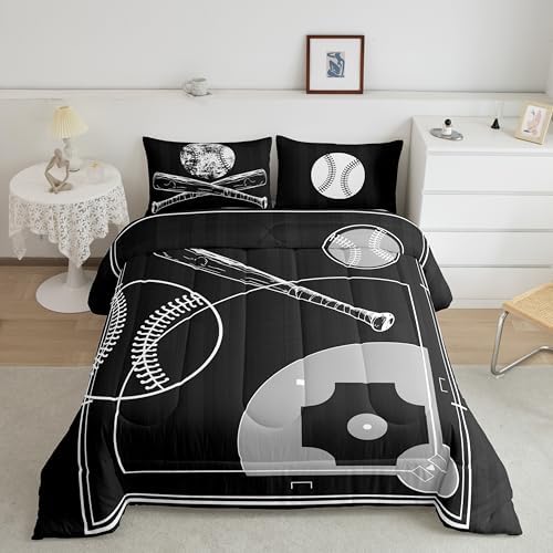 Erosebridal Kids Sports Queen Bedding Sets - Baseball Comforter Set, Reversible Duvet Insert, Field Bedding Comforter