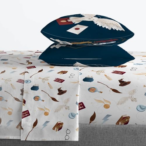 Jay Franco Kids Sheet Set with Fitted, Flat Sheets & Pillow Cover - Ultra-Soft Bedding with Pillowcase for Room Decor, Multi - Harry Potter, 4 Piece Full