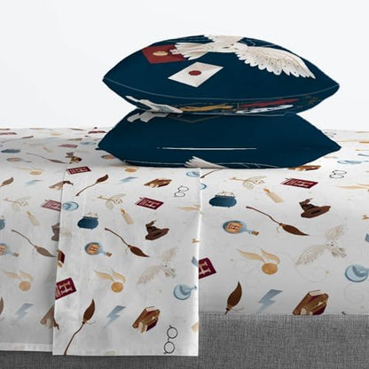 Jay Franco Kids Sheet Set with Fitted, Flat Sheets & Pillow Cover - Ultra-Soft Bedding with Pillowcase for Room Decor, Multi - Harry Potter, 4 Piece Full