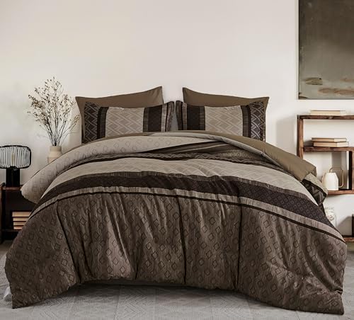 Cottolester Boho Fall Comforter Set Full Size,Striped Bed in a Bag