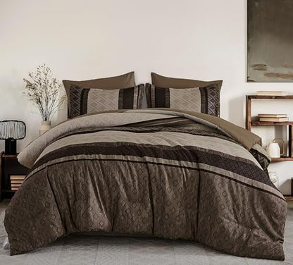 Cottolester Boho Fall Comforter Set King Size,Striped Bed in a Bag